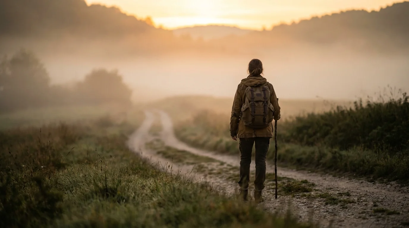 Woman standing on a path looking toward a bright future after divorce.