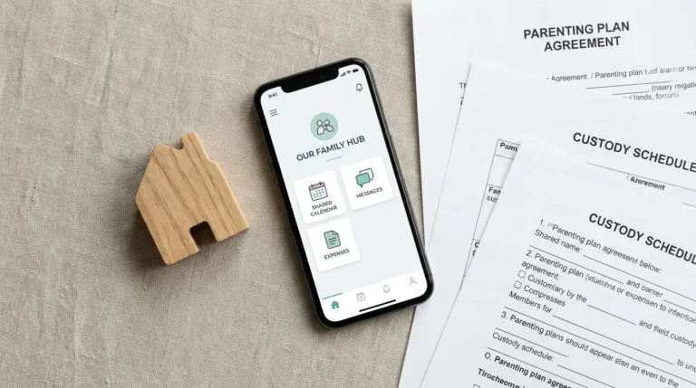 Smartphone screen showing a centralized co-parenting communication app interface.