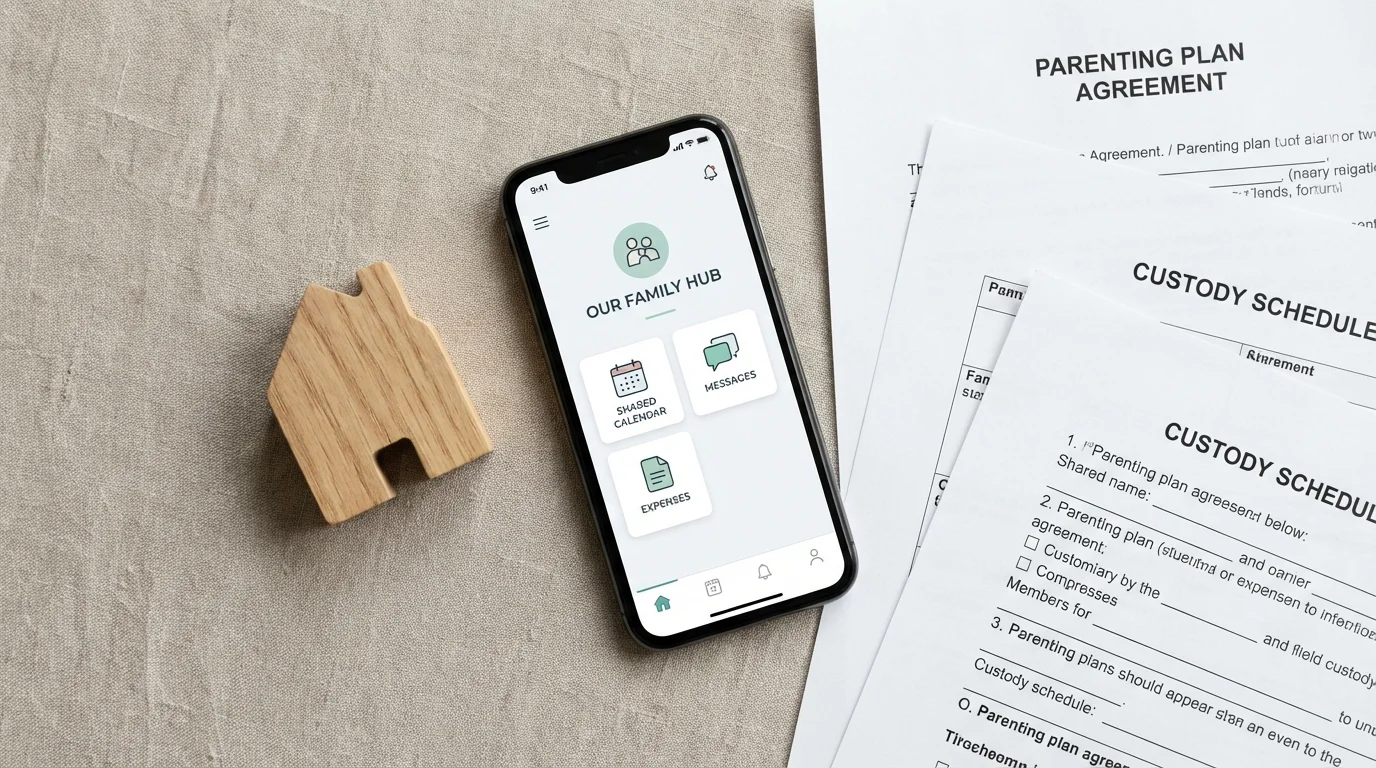 Smartphone screen showing a centralized co-parenting communication app interface.