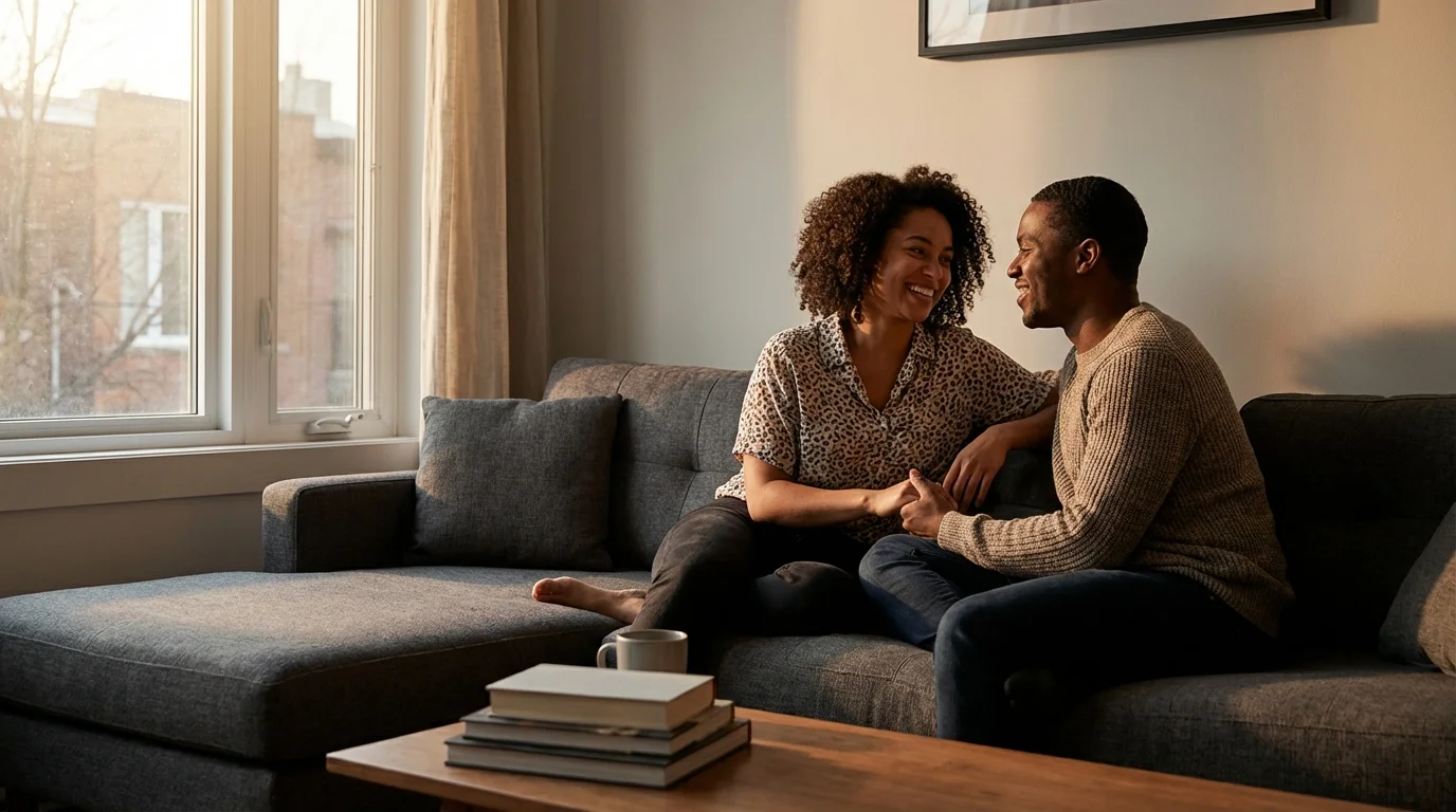 Couple having a deep, meaningful conversation to strengthen their relationship bond.