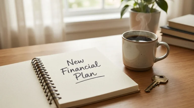 Organized desk setup representing starting a new financial plan after divorce.
