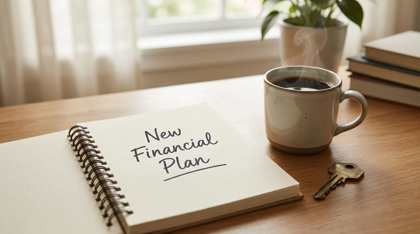 Organized desk setup representing starting a new financial plan after divorce.