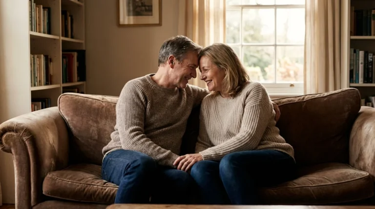 Couple sharing a moment of deep, trusting connection, symbolizing emotional safety.