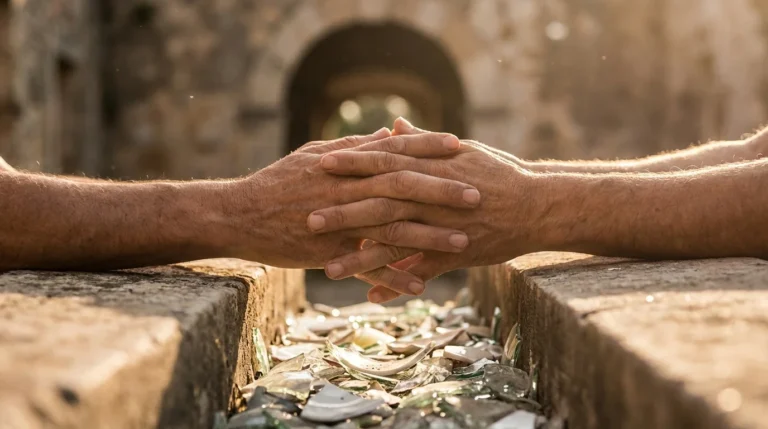 Two hands reaching across a gap symbolizing the delicate process of rebuilding trust.