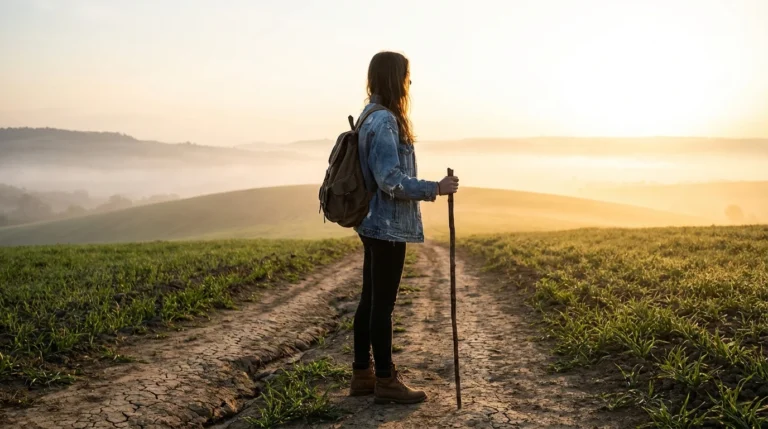 Person looking toward a hopeful sunrise after navigating a difficult transition.