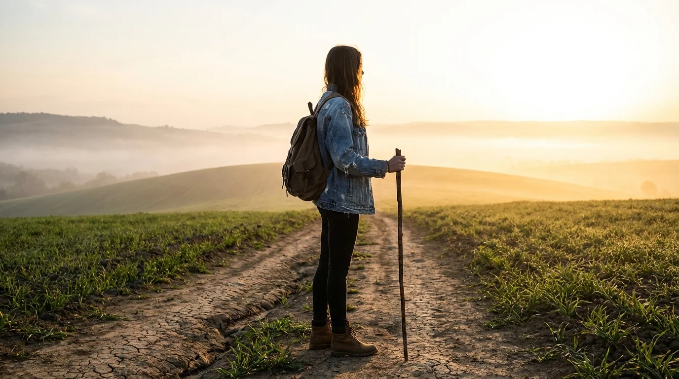 Person looking toward a hopeful sunrise after navigating a difficult transition.