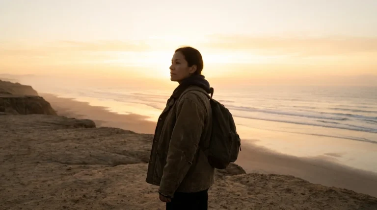 Person looking toward a hopeful sunrise over the ocean after divorce.
