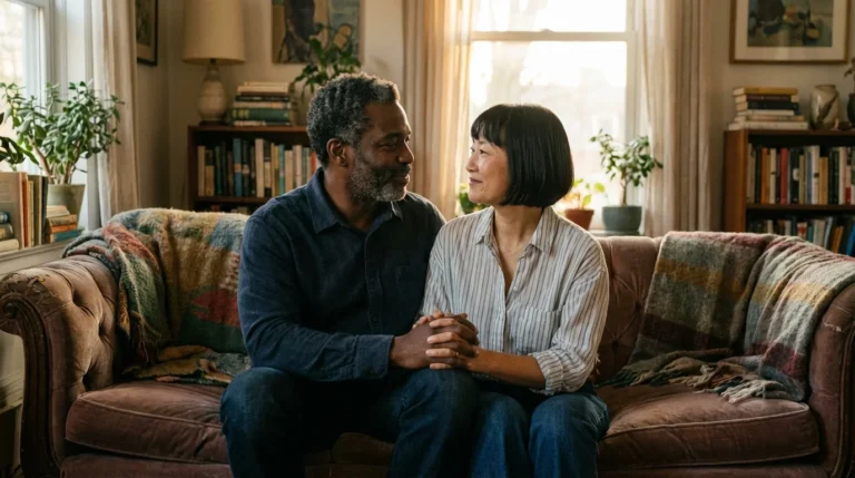 Couple holding hands and looking affectionately at each other, symbolizing relationship maintenance.