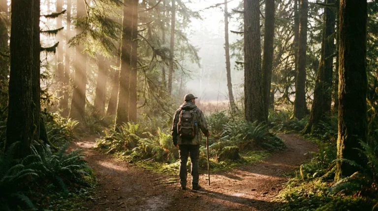 Adult contemplating a path forward during a self-discovery journey.