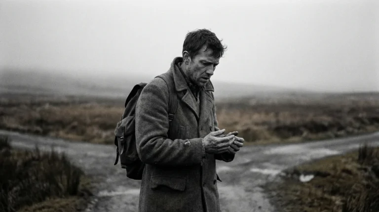Person looking confused at a foggy crossroads, symbolizing feeling lost.