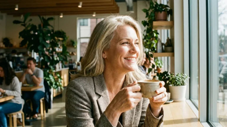 Confident person smiling while preparing to start dating after divorce.