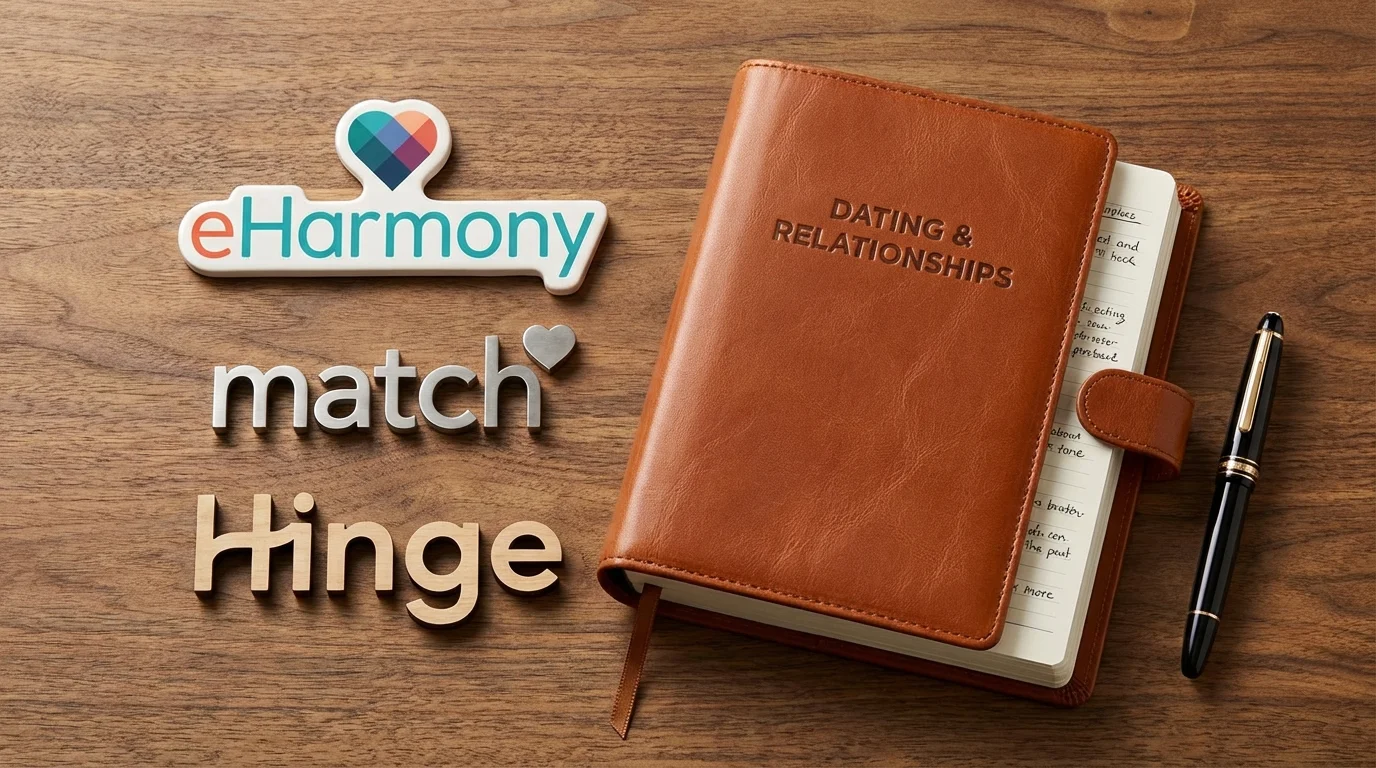 Collection of top dating app icons next to professional stationery.