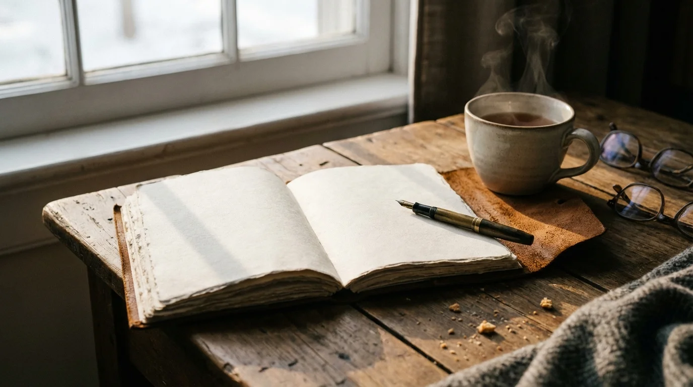 Open journal symbolizing the start of a new identity narrative post-divorce.