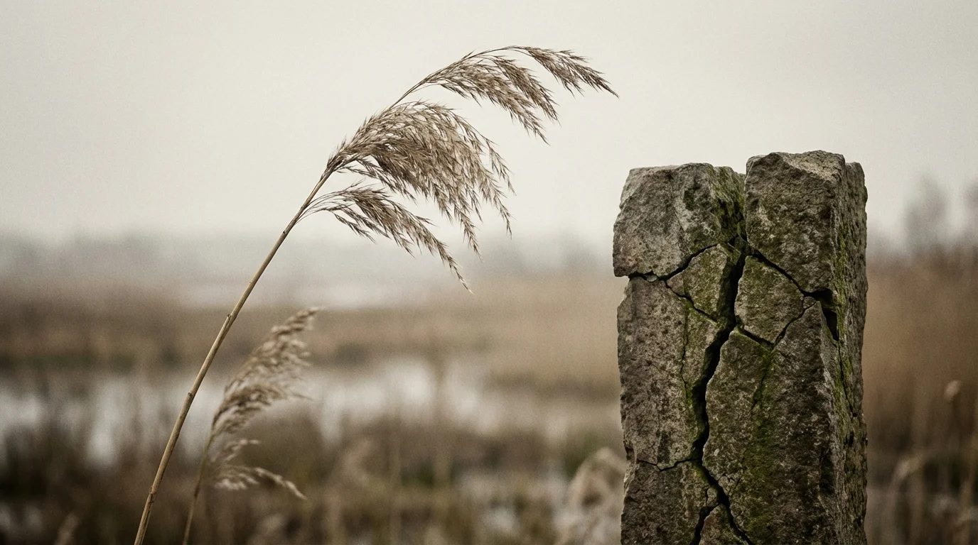 Visual metaphor of a flexible reed bending without breaking, representing emotional adaptability.