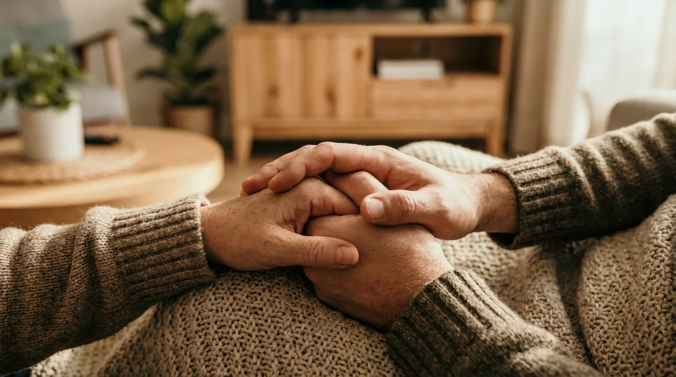 Two people holding hands, symbolizing the act of reaching out for and receiving professional support.