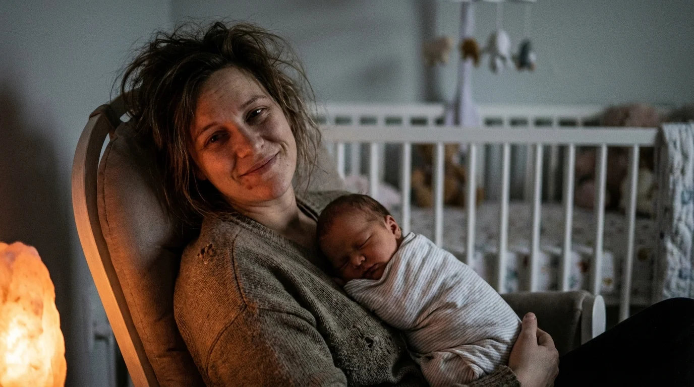 Parent rocking a sleeping newborn baby, illustrating the constant care demands.