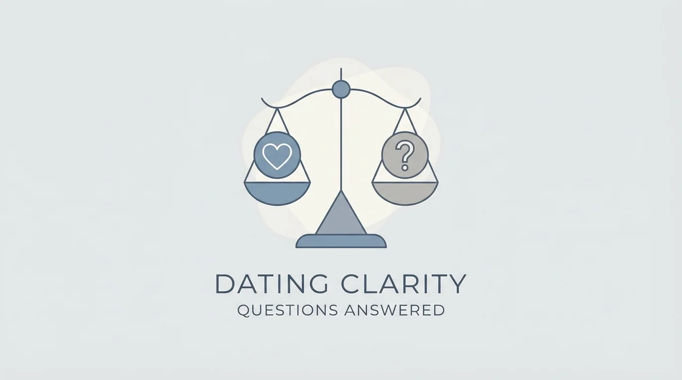 Conceptual image of a balanced scale with a heart and a question mark, symbolizing clarity in dating.
