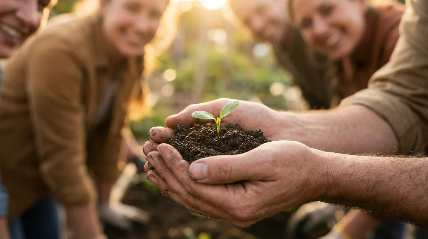 Hands nurturing a small green seedling, symbolizing self-worth habits and supportive relationships.
