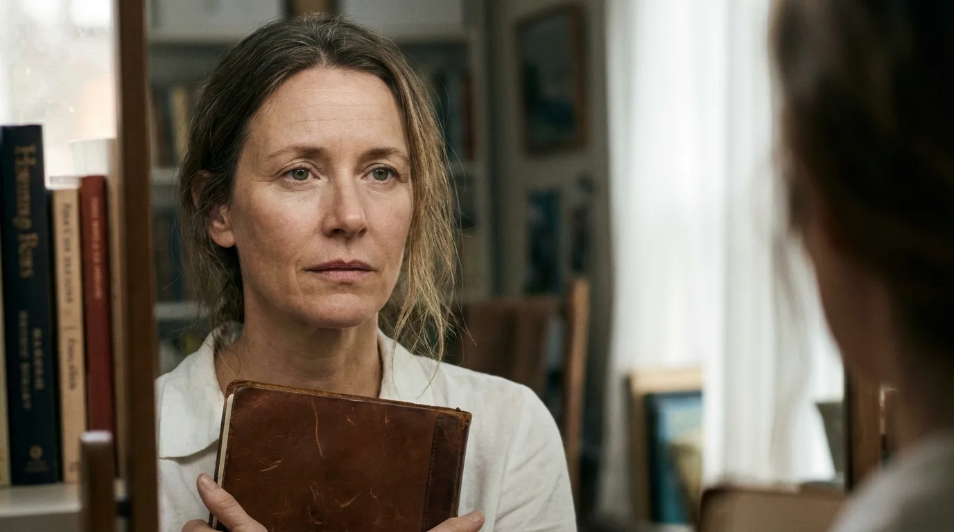 Thoughtful woman reflecting on her identity after a major life change.