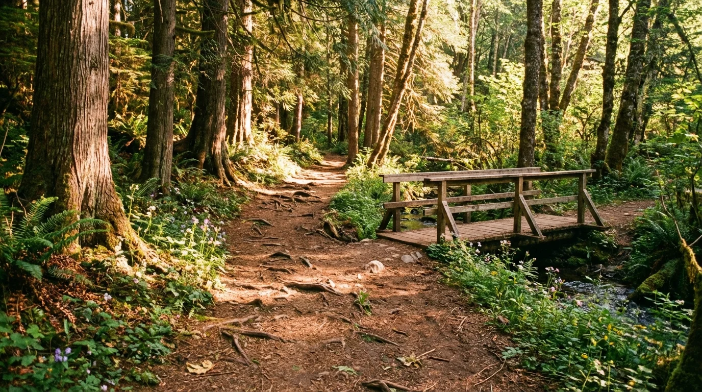 A clear path winding through a sunlit forest, symbolizing the healing journey.