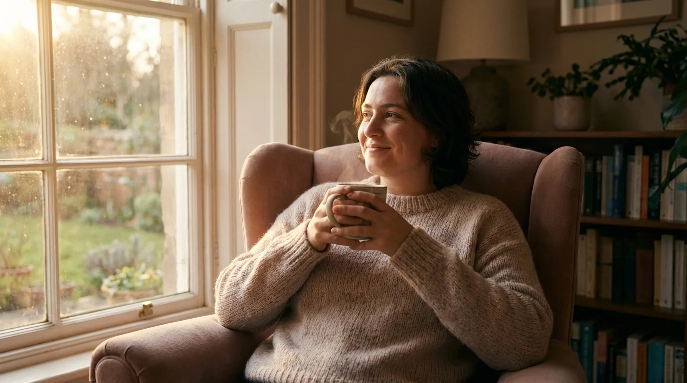 A calm individual looking relaxed, representing reduced anxiety due to emotional security.