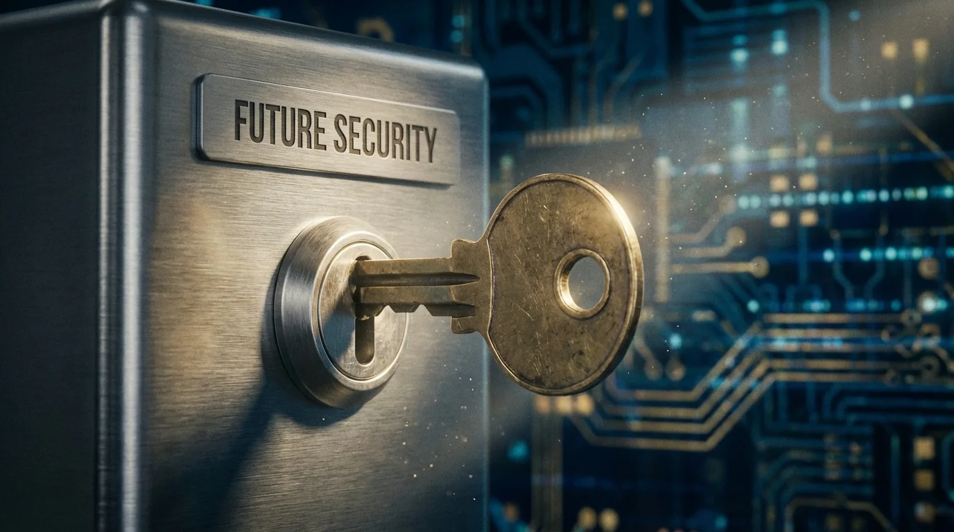 Key turning in a lockbox, symbolizing taking control of future financial security.