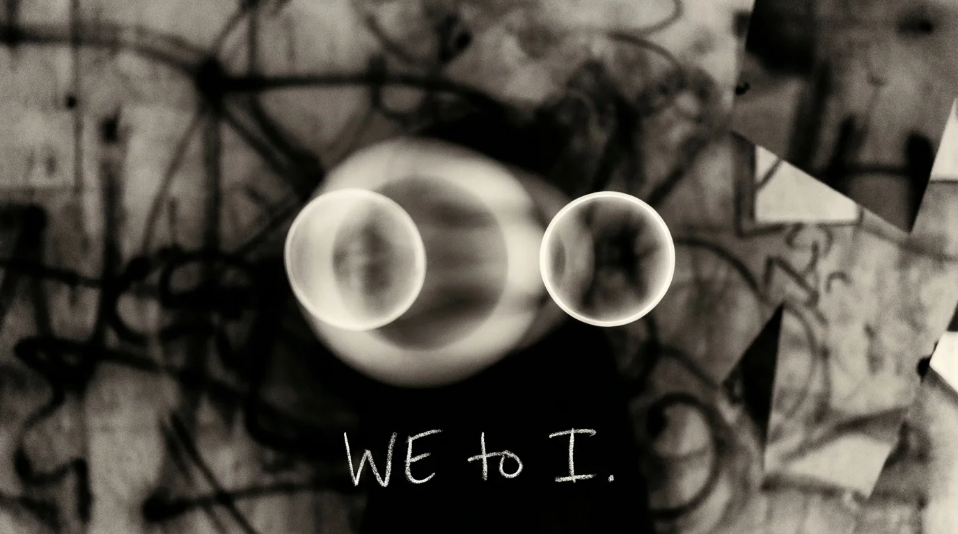 Conceptual image showing two merging identities separating into two distinct individuals.