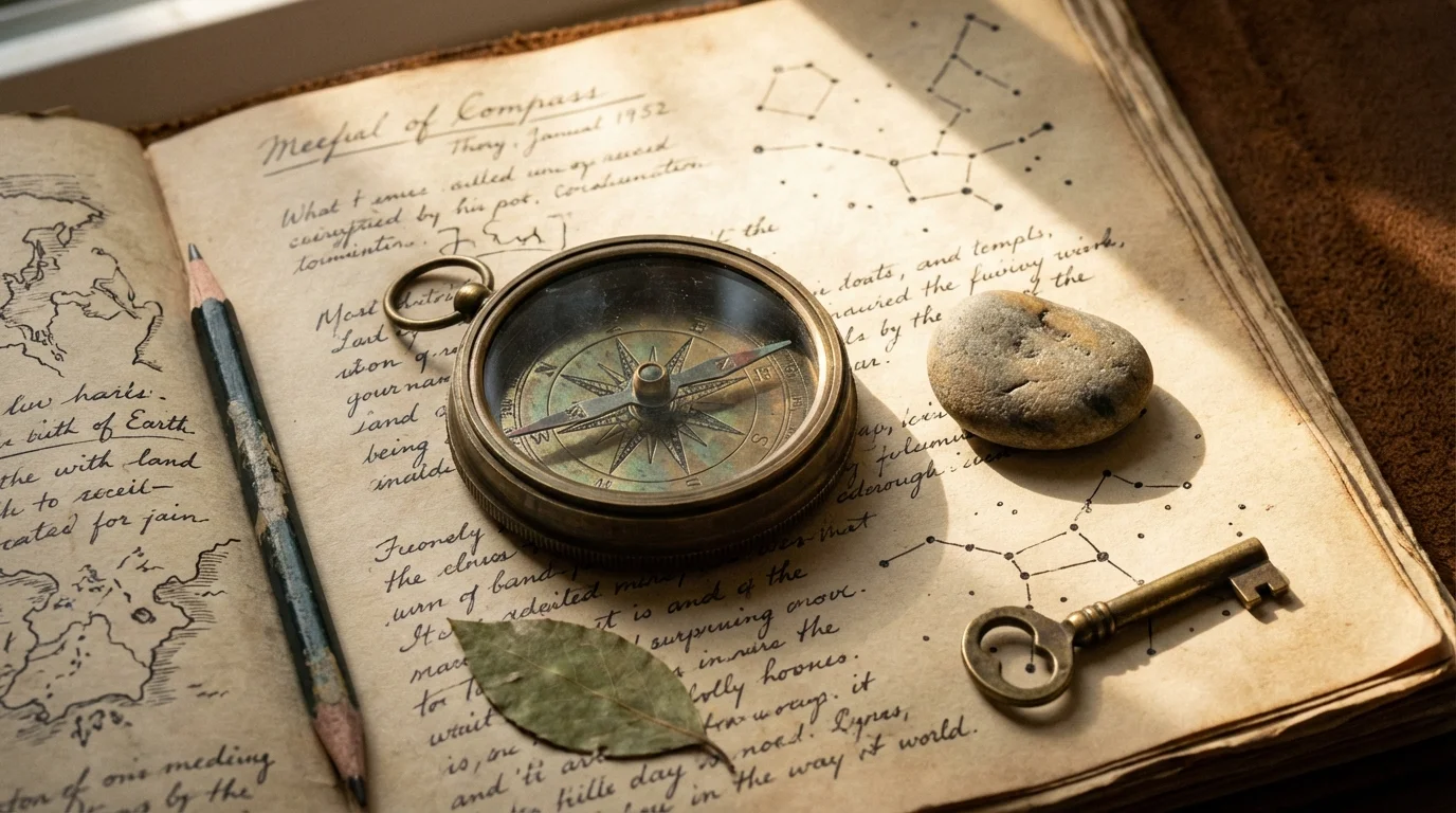 Vintage compass resting on an open journal, symbolizing guidance and defining life purpose.