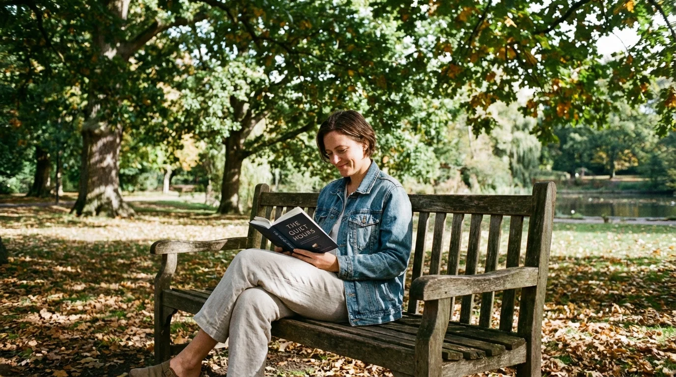 Person enjoying quiet, uninterrupted reading time outdoors for personal well-being.