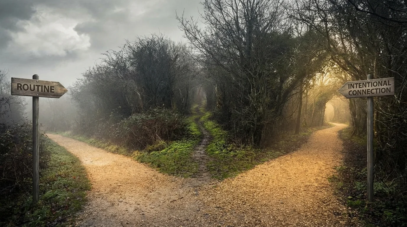 Two diverging paths symbolizing relationship choices and the need for attention.