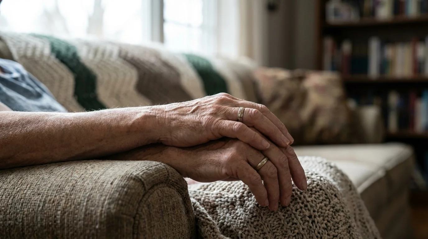 Close-up of a couple's hands gently touching, symbolizing emotional and physical affection.