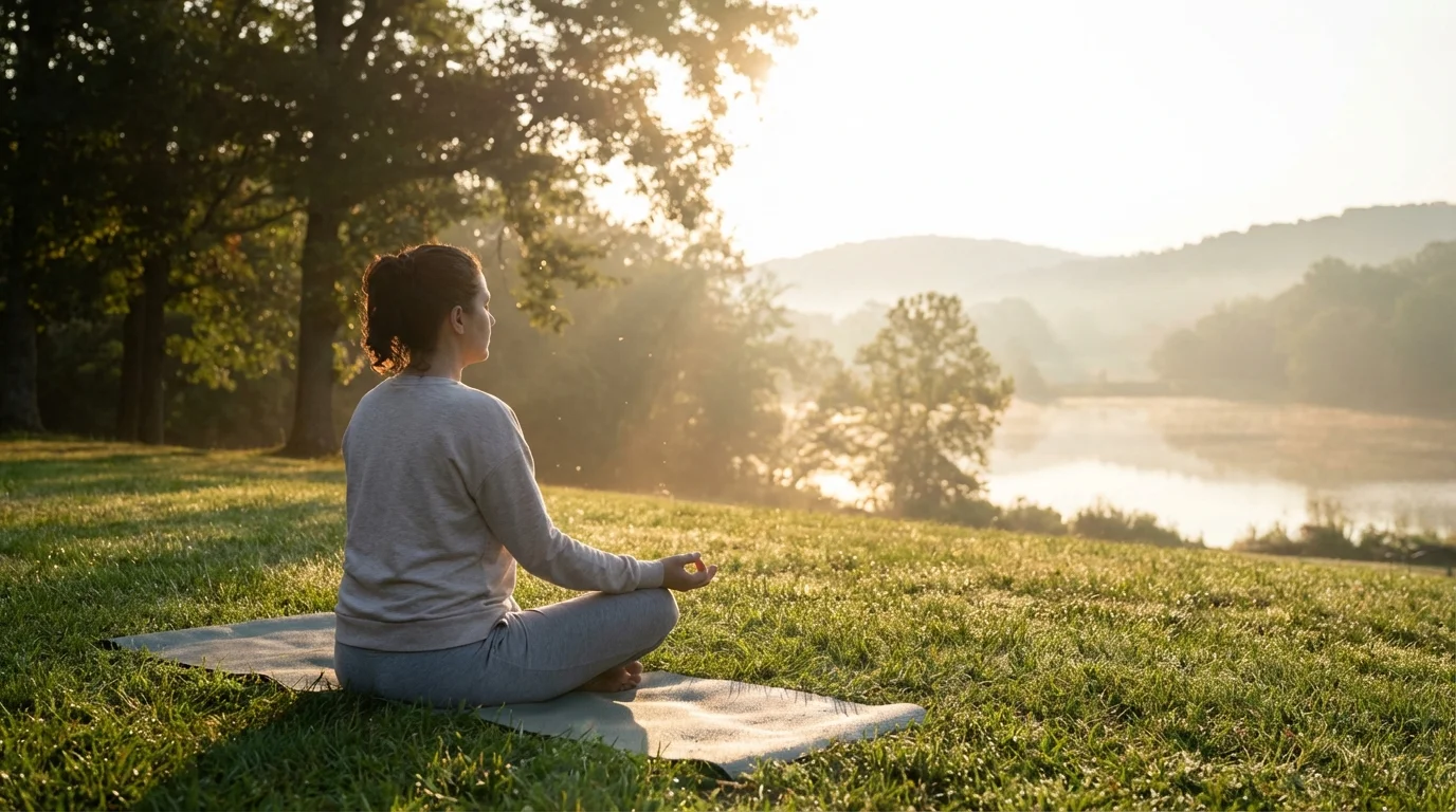 Person practicing mindfulness outdoors to maintain emotional well-being after divorce.