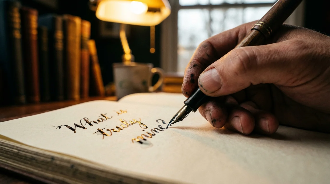 Close-up of a pen writing deep, honest thoughts in a journal.