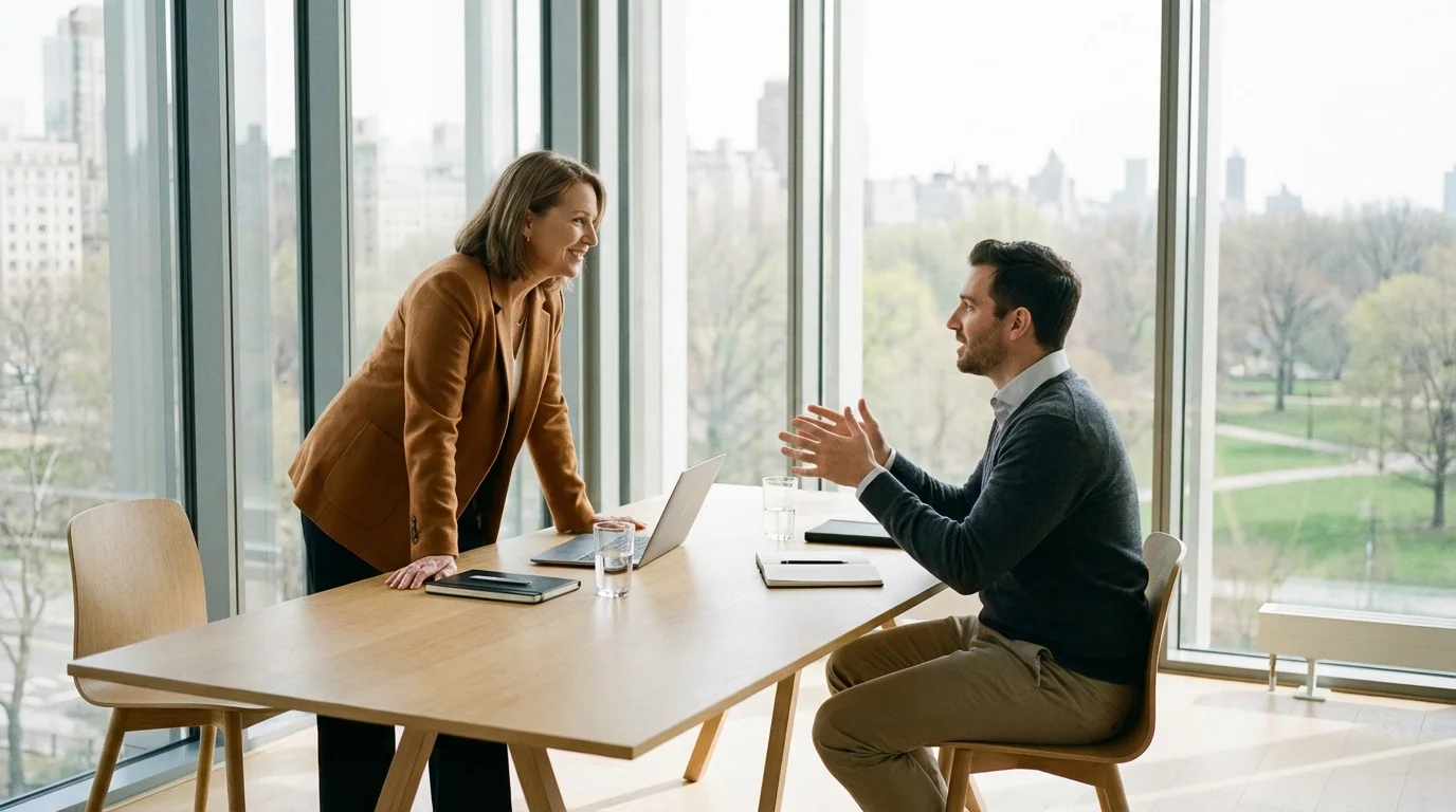 Two individuals engaged in a supportive and trusting consultation session with a life coach.