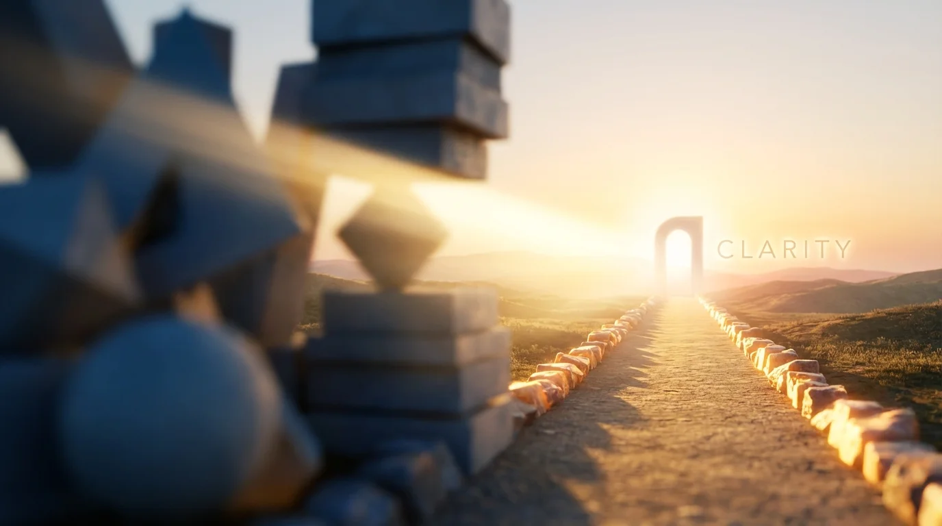 A bright path emerging from financial confusion, representing clarity gained from reading blogs.