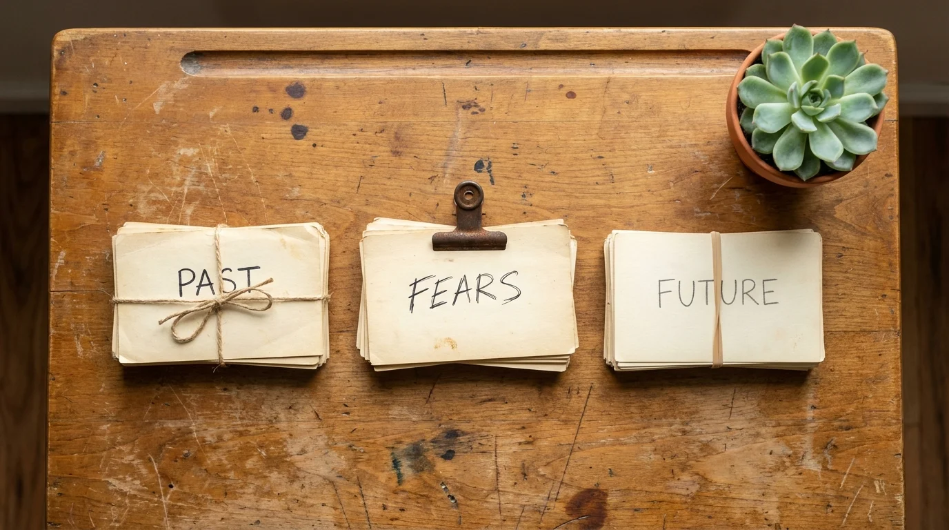 Flat lay showing different categories of questions for couples on index cards.