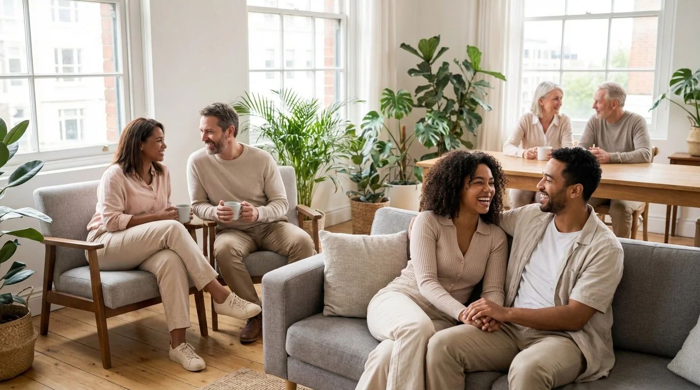 Couples of different relationship lengths engaging in conversation to spark deeper connection.