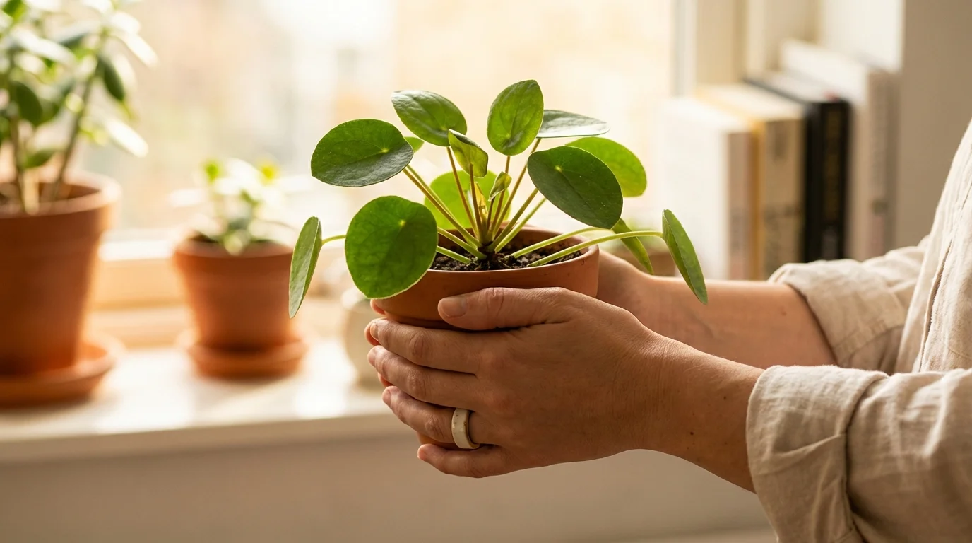 Hands gently holding a small potted plant symbolizing self-sufficiency and healing.